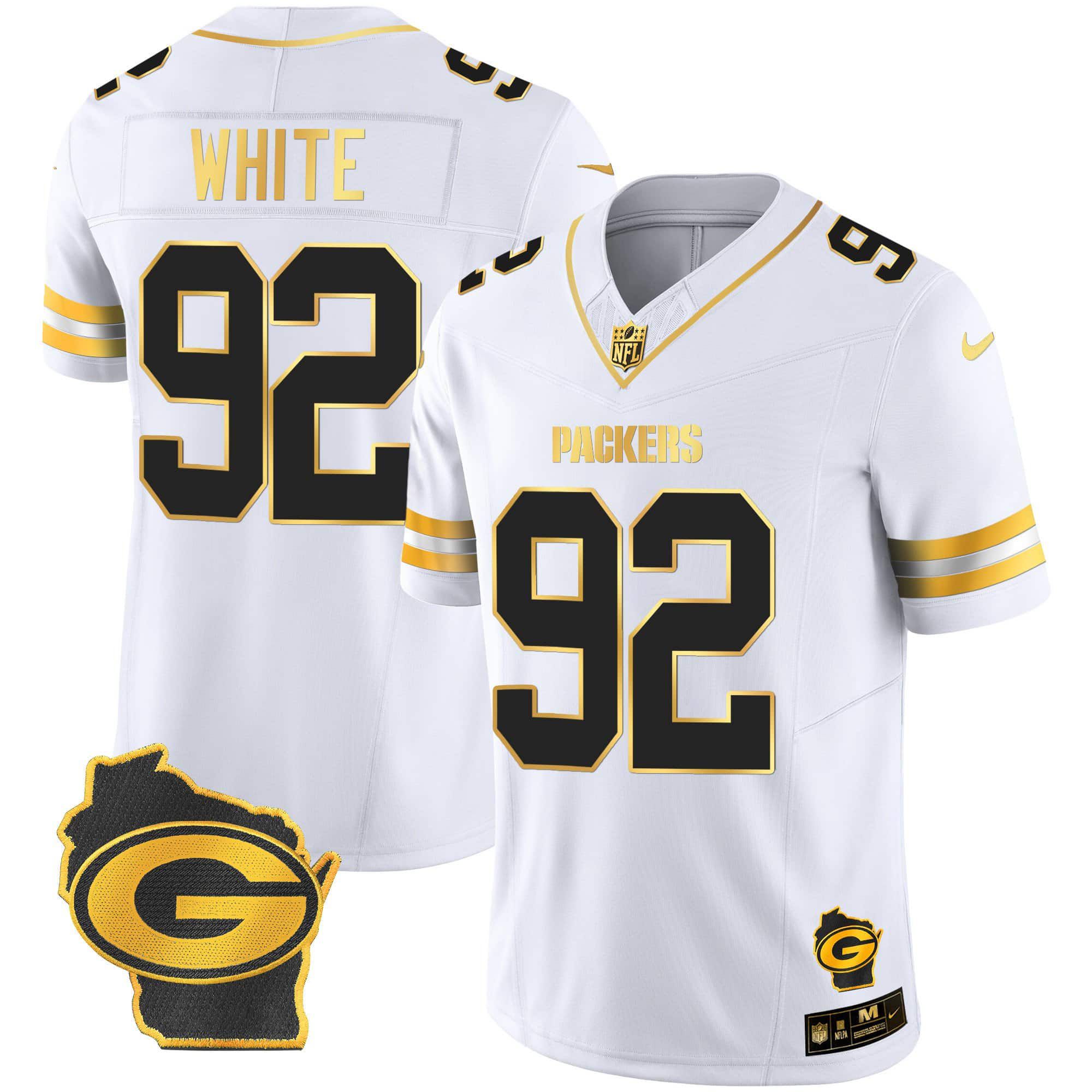 Men Green Bay Packers #92 White White Gold 2024 Nike Home Patch Vapor NFL Jersey